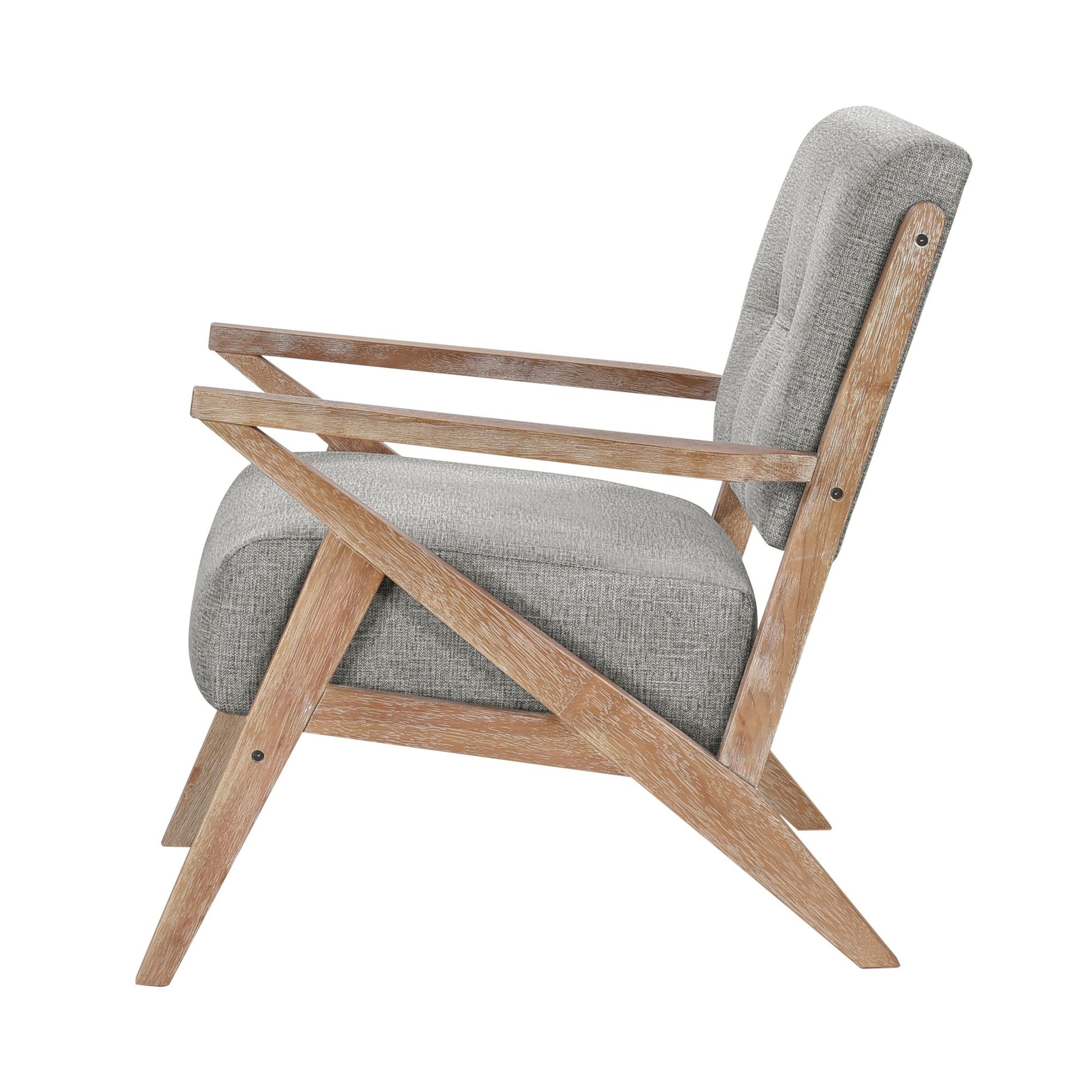 Modern Tufted Back Accent Chair 1pc Gray Upholstery Antique Finish Solid Rubberwood Unique Design Furniture image 4