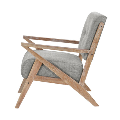 Modern Tufted Back Accent Chair 1pc Gray Upholstery Antique Finish Solid Rubberwood Unique Design Furniture image 4