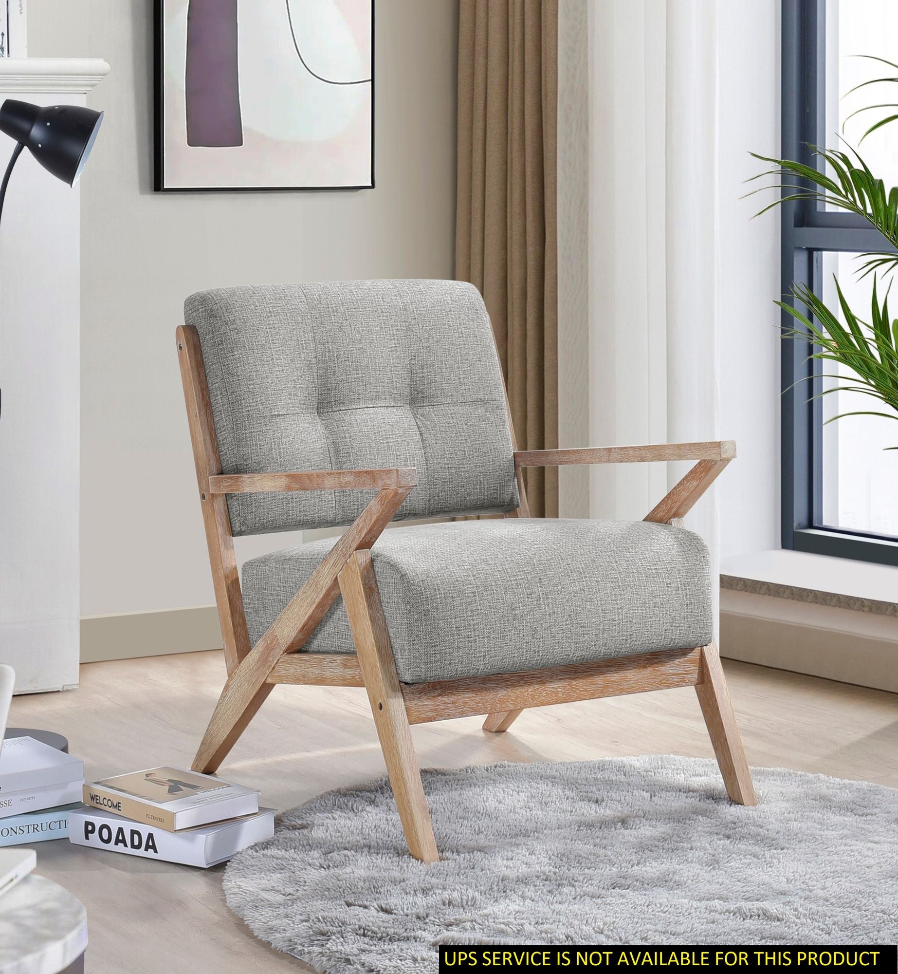Modern Tufted Back Accent Chair 1pc Gray Upholstery Antique Finish Solid Rubberwood Unique Design Furniture image 1