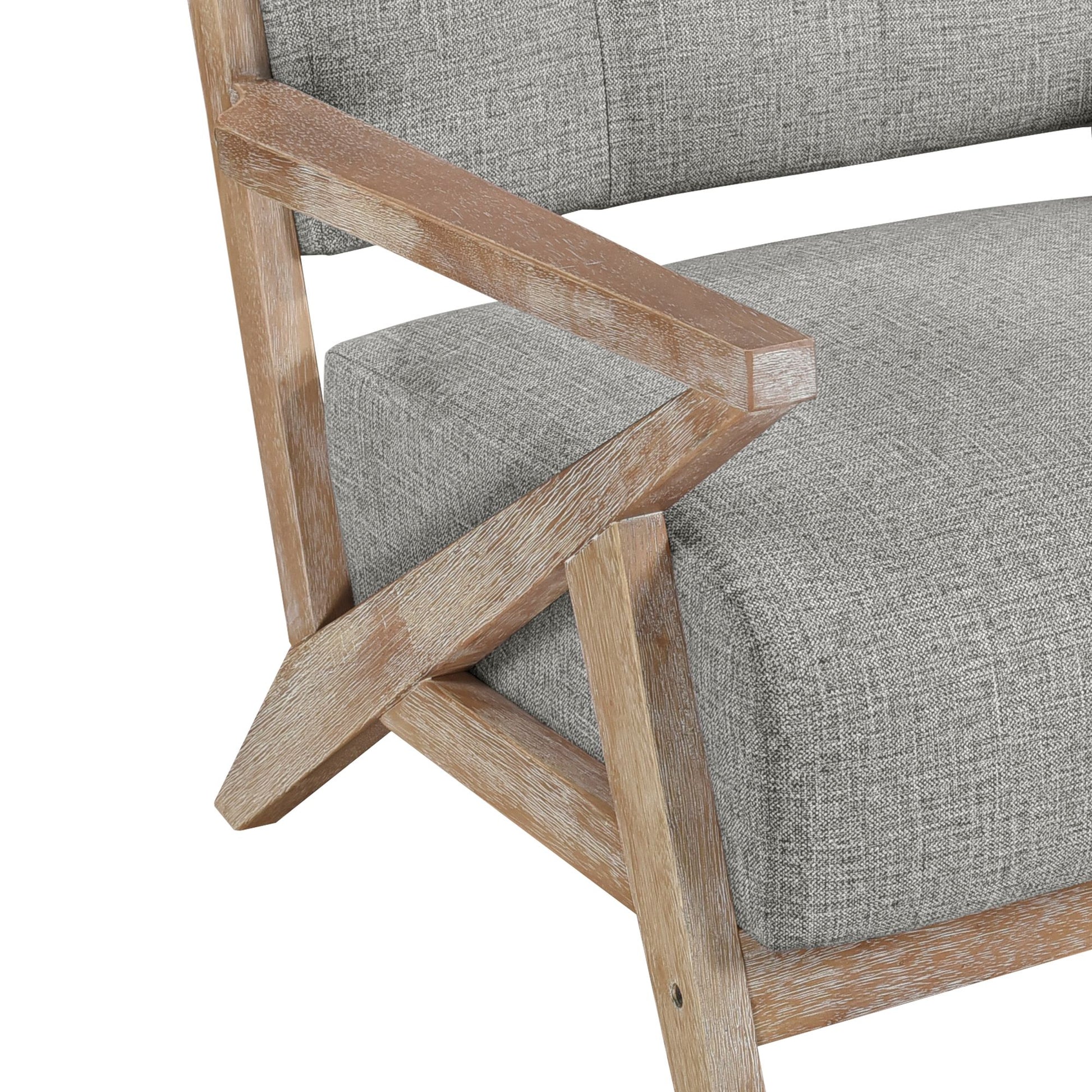 Modern Tufted Back Accent Chair 1pc Gray Upholstery Antique Finish Solid Rubberwood Unique Design Furniture image 3