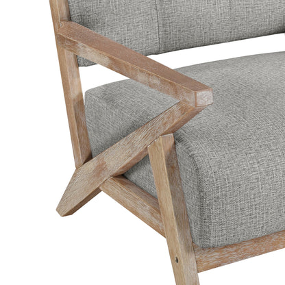 Modern Tufted Back Accent Chair 1pc Gray Upholstery Antique Finish Solid Rubberwood Unique Design Furniture image 3