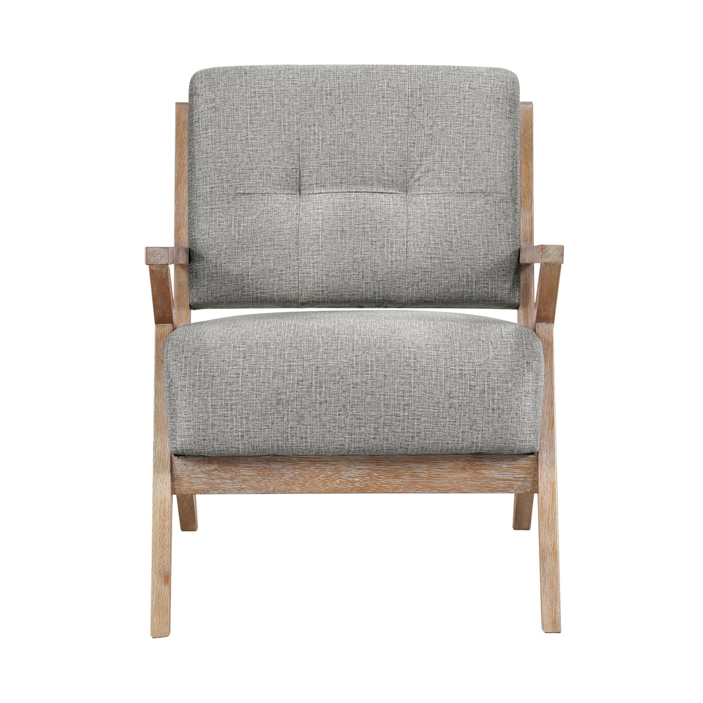 Modern Tufted Back Accent Chair 1pc Gray Upholstery Antique Finish Solid Rubberwood Unique Design Furniture image 5