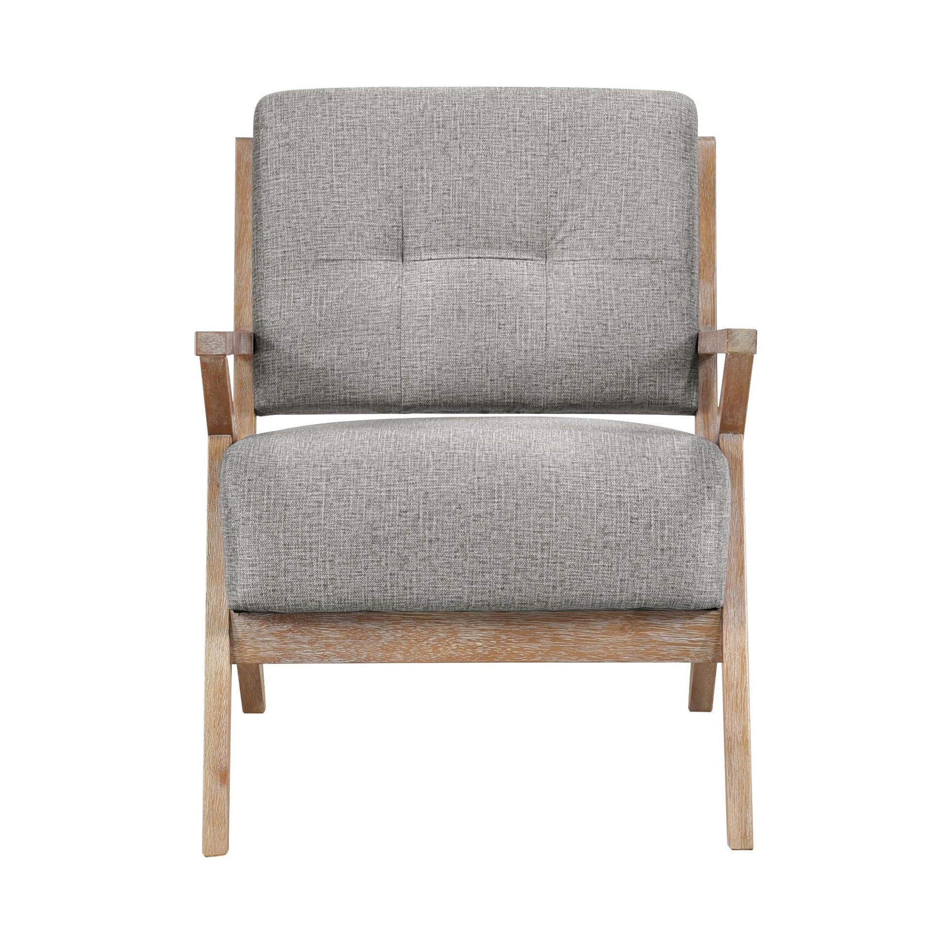 Modern Tufted Back Accent Chair 1pc Gray Upholstery Antique Finish Solid Rubberwood Unique Design Furniture image 5