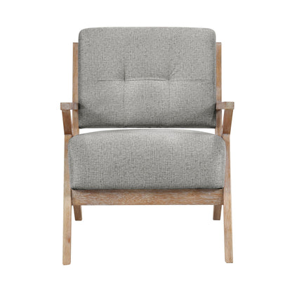 Modern Tufted Back Accent Chair 1pc Gray Upholstery Antique Finish Solid Rubberwood Unique Design Furniture image 5