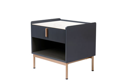Charcoal lacquered wood base and gold frame of modern end table
