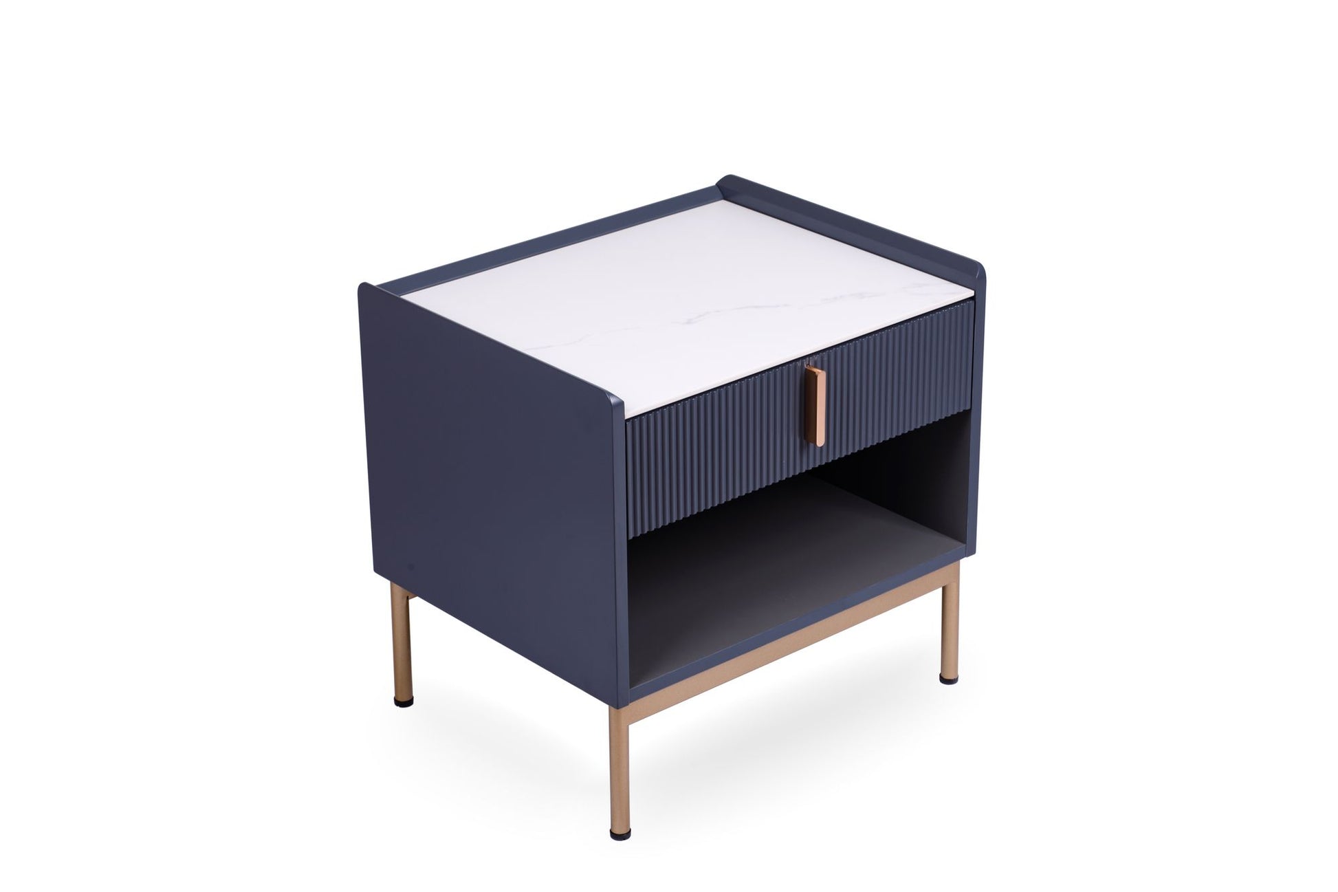Drawer open showing interior storage of nightstand