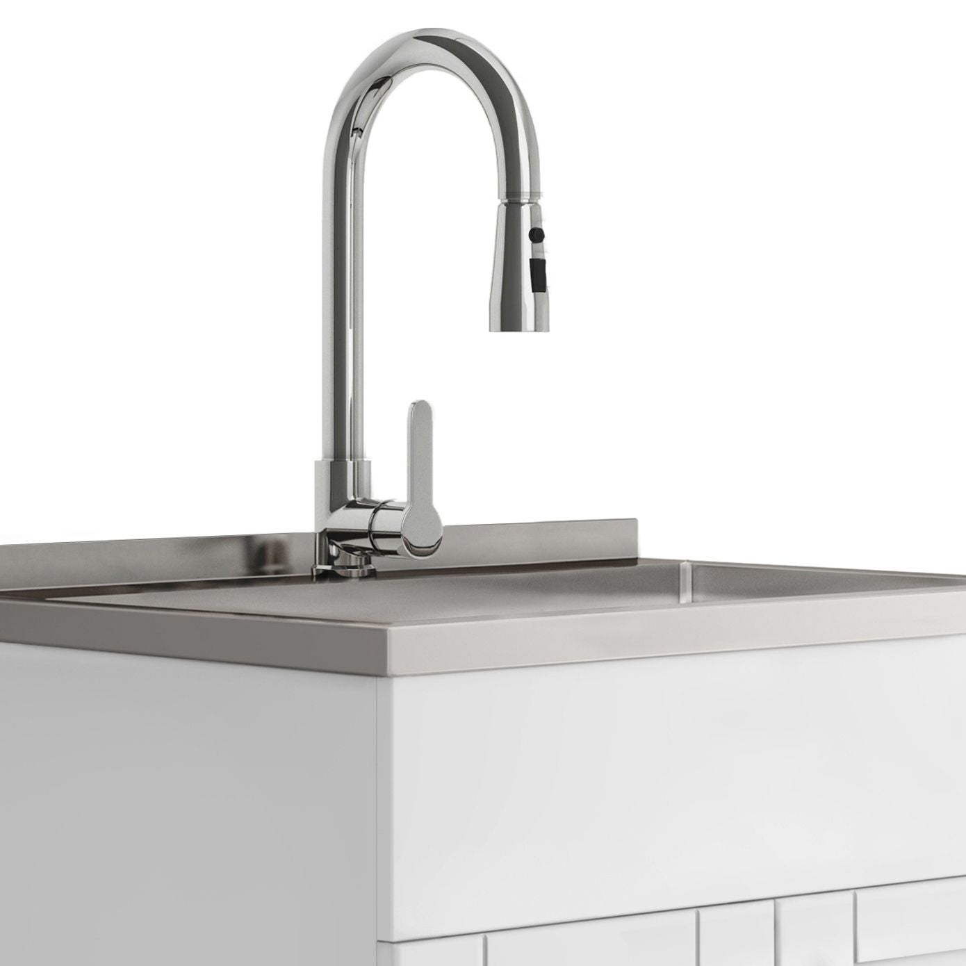 Modern Wide Shaker - 28" Laundry Cabinet with Faucet and Stainless Steel Sink - White image 4