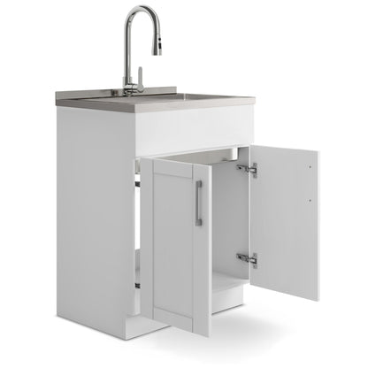 Modern Wide Shaker - 28" Laundry Cabinet with Faucet and Stainless Steel Sink - White image 7