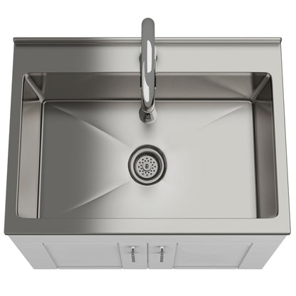 Modern Wide Shaker - 28" Laundry Cabinet with Faucet and Stainless Steel Sink - White image 2