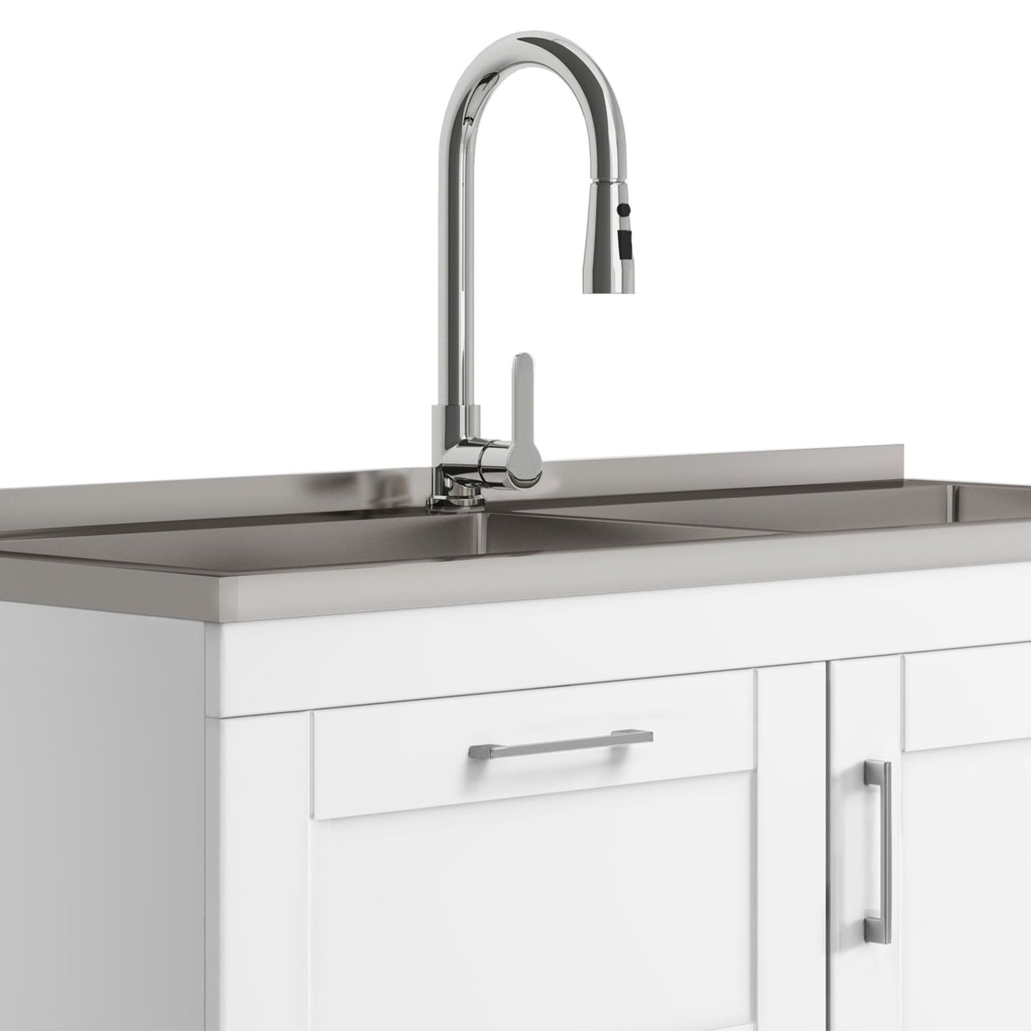 Modern Wide Shaker - 46" Laundry Cabinet with Faucet and Stainless Steel Sink - White image 4
