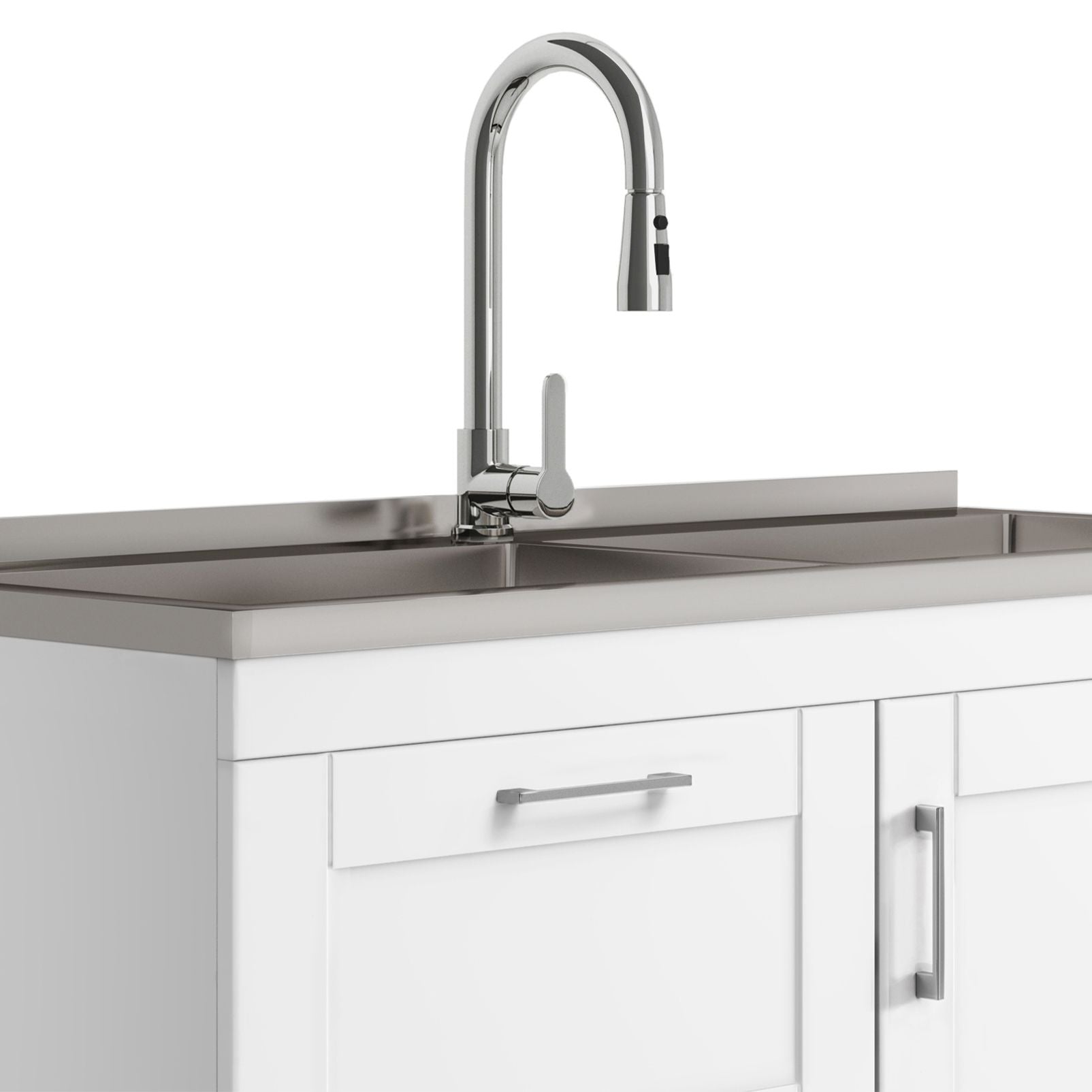 Modern Wide Shaker - 46" Laundry Cabinet with Faucet and Stainless Steel Sink - White image 4