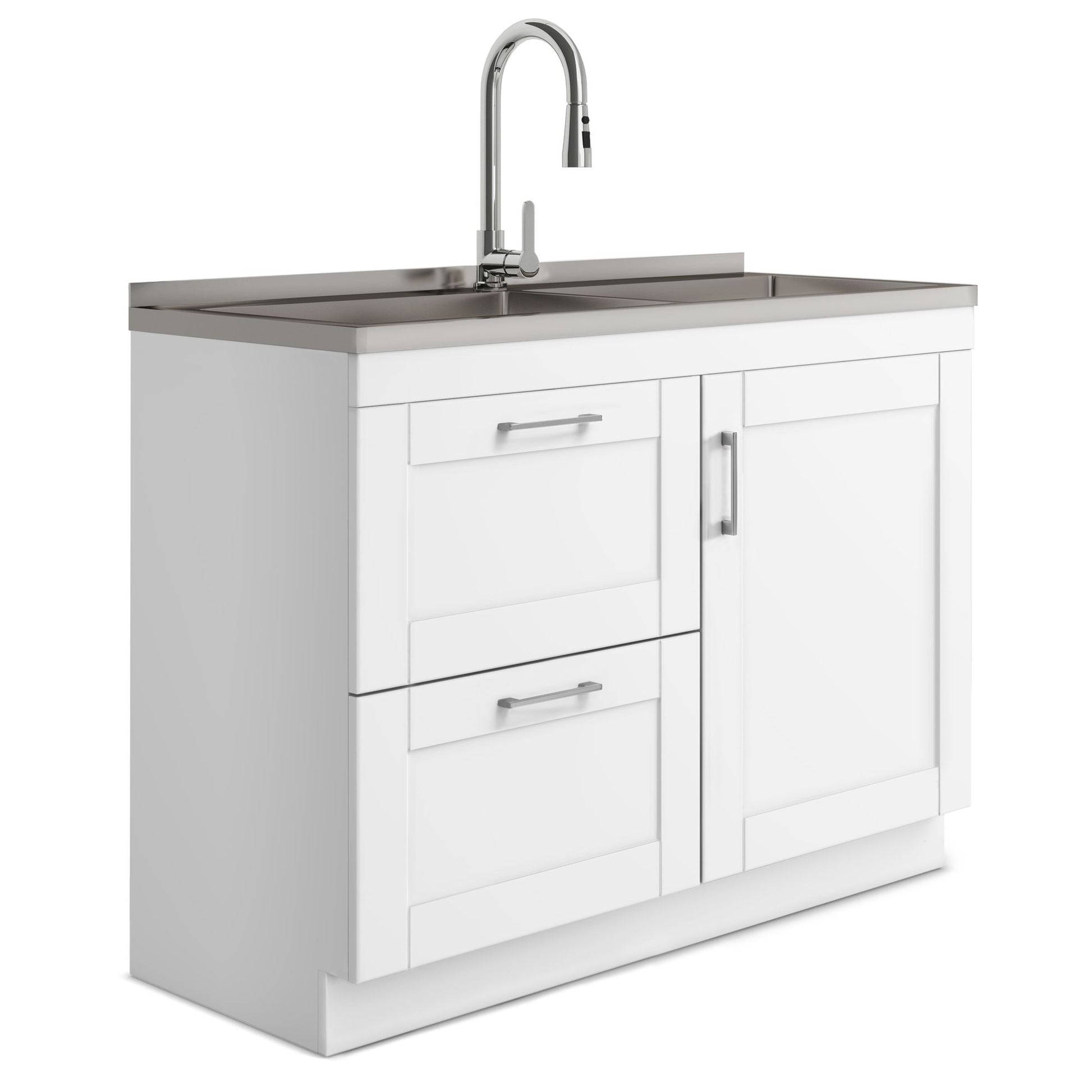 Modern Wide Shaker - 46" Laundry Cabinet with Faucet and Stainless Steel Sink - White image 1