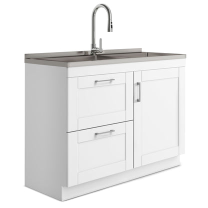 Modern Wide Shaker - 46" Laundry Cabinet with Faucet and Stainless Steel Sink - White image 1
