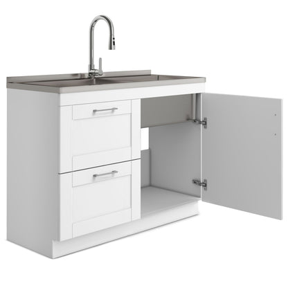 Modern Wide Shaker - 46" Laundry Cabinet with Faucet and Stainless Steel Sink - White image 7