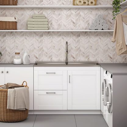 Modern Wide Shaker - 46" Laundry Cabinet with Faucet and Stainless Steel Sink - White image 9