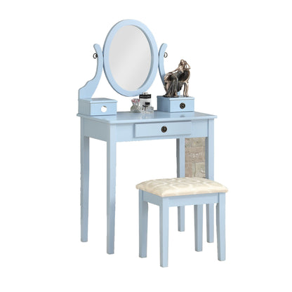 Moniys Wood Moniya Makeup Vanity Table and Stool Set, Blue image 4