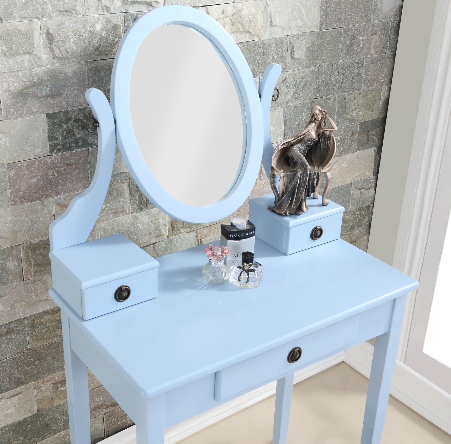 Moniys Wood Moniya Makeup Vanity Table and Stool Set, Blue image 2