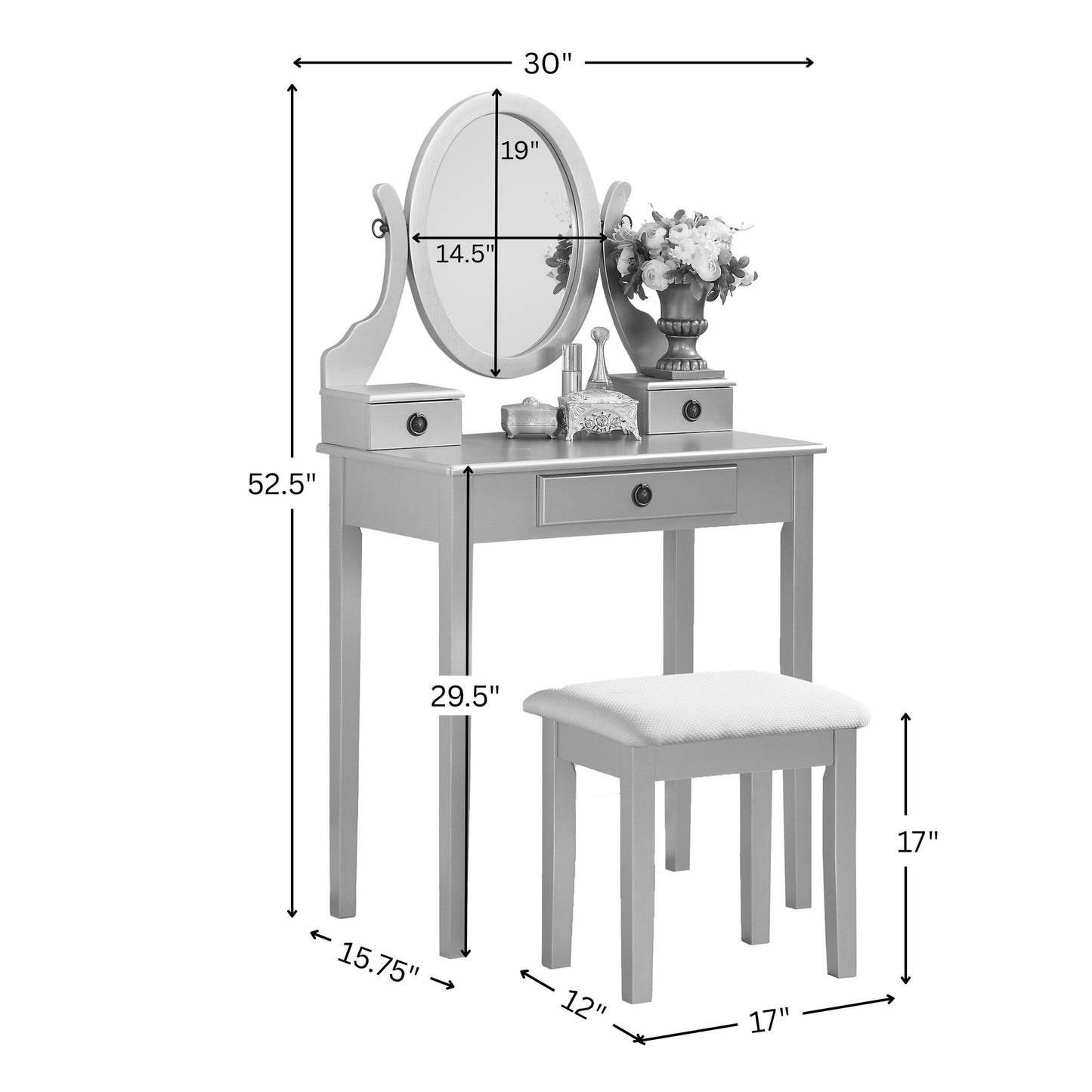 Moniys Wood Moniya Makeup Vanity Table and Stool Set, Blue image 6