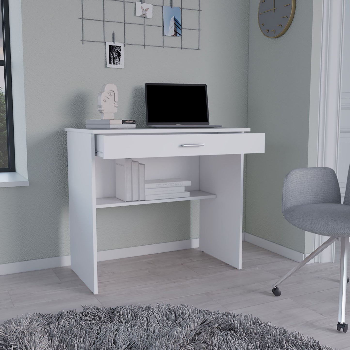 Montana Storage Desk, Spacious Stylish with Drawer and Shelf, White image 3