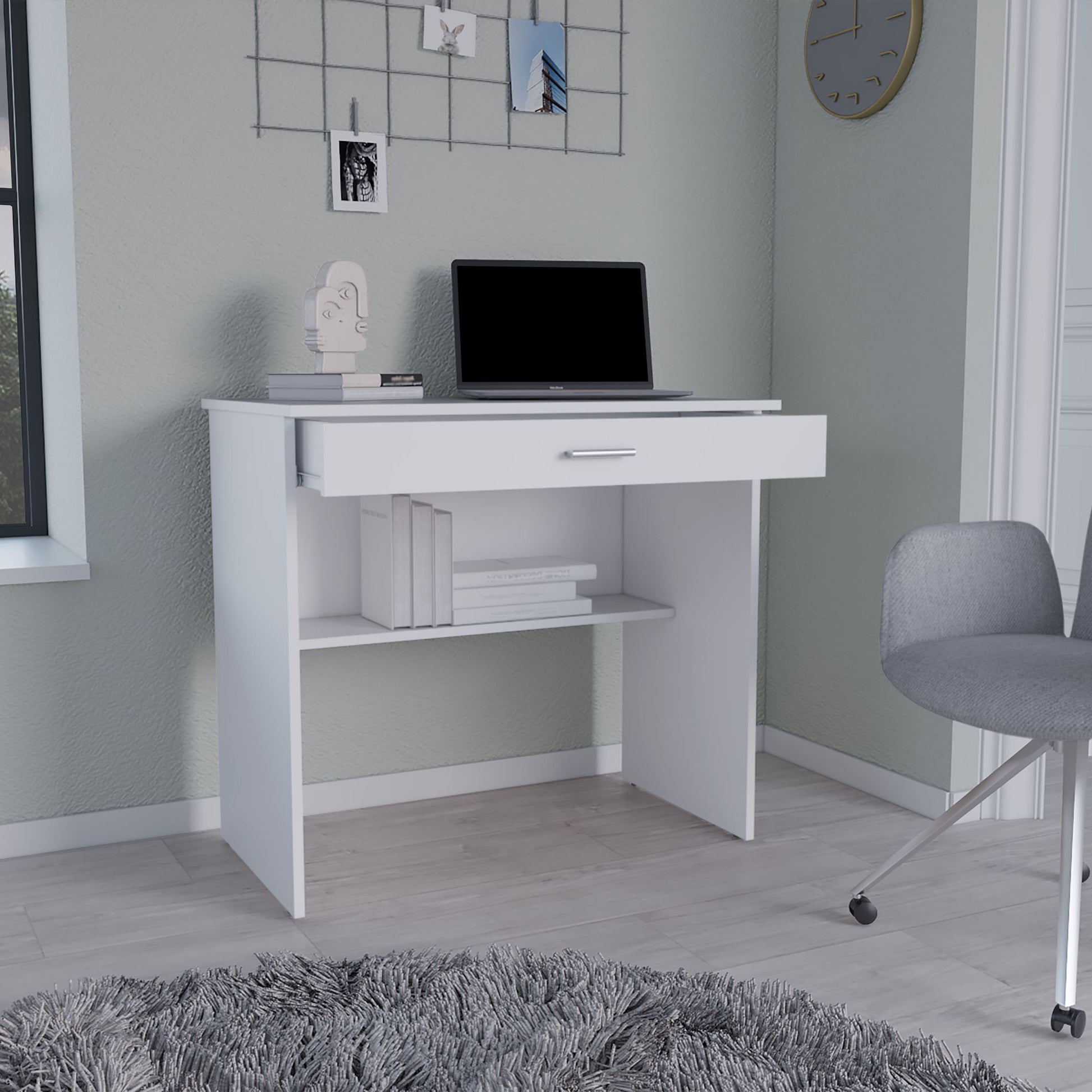 Montana Storage Desk, Spacious Stylish with Drawer and Shelf, White image 3