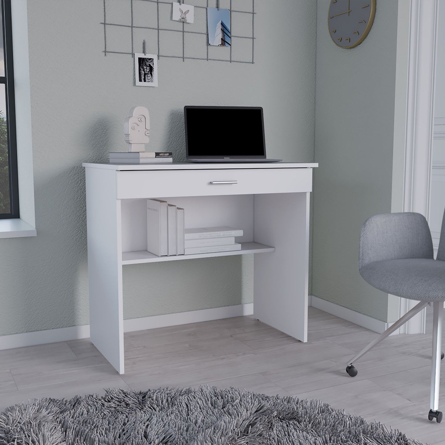 Montana Storage Desk, Spacious Stylish with Drawer and Shelf, White image 1