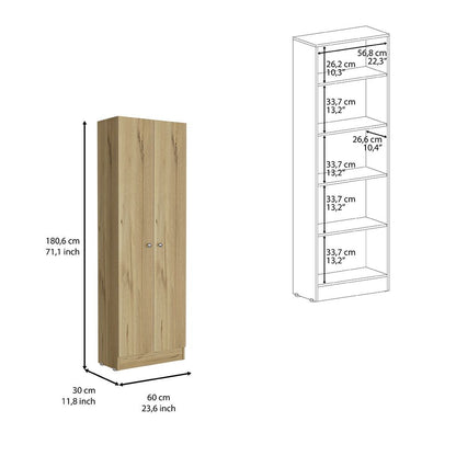 Multistorage Cabinet 71" H, Two Doors, Five Internal Shelves, Light Oak / Black image 5
