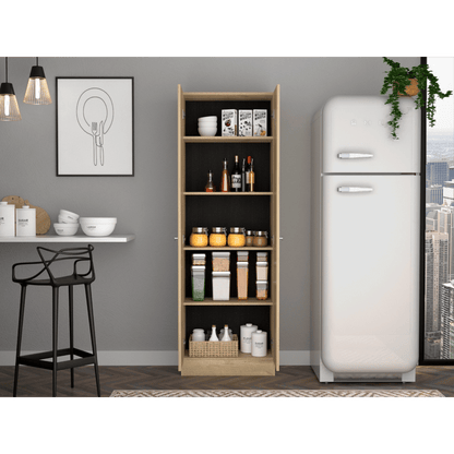 Multistorage Cabinet 71" H, Two Doors, Five Internal Shelves, Light Oak / Black image 2