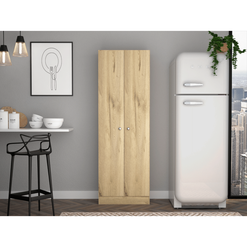 Multistorage Cabinet 71" H, Two Doors, Five Internal Shelves, Light Oak / Black image 1