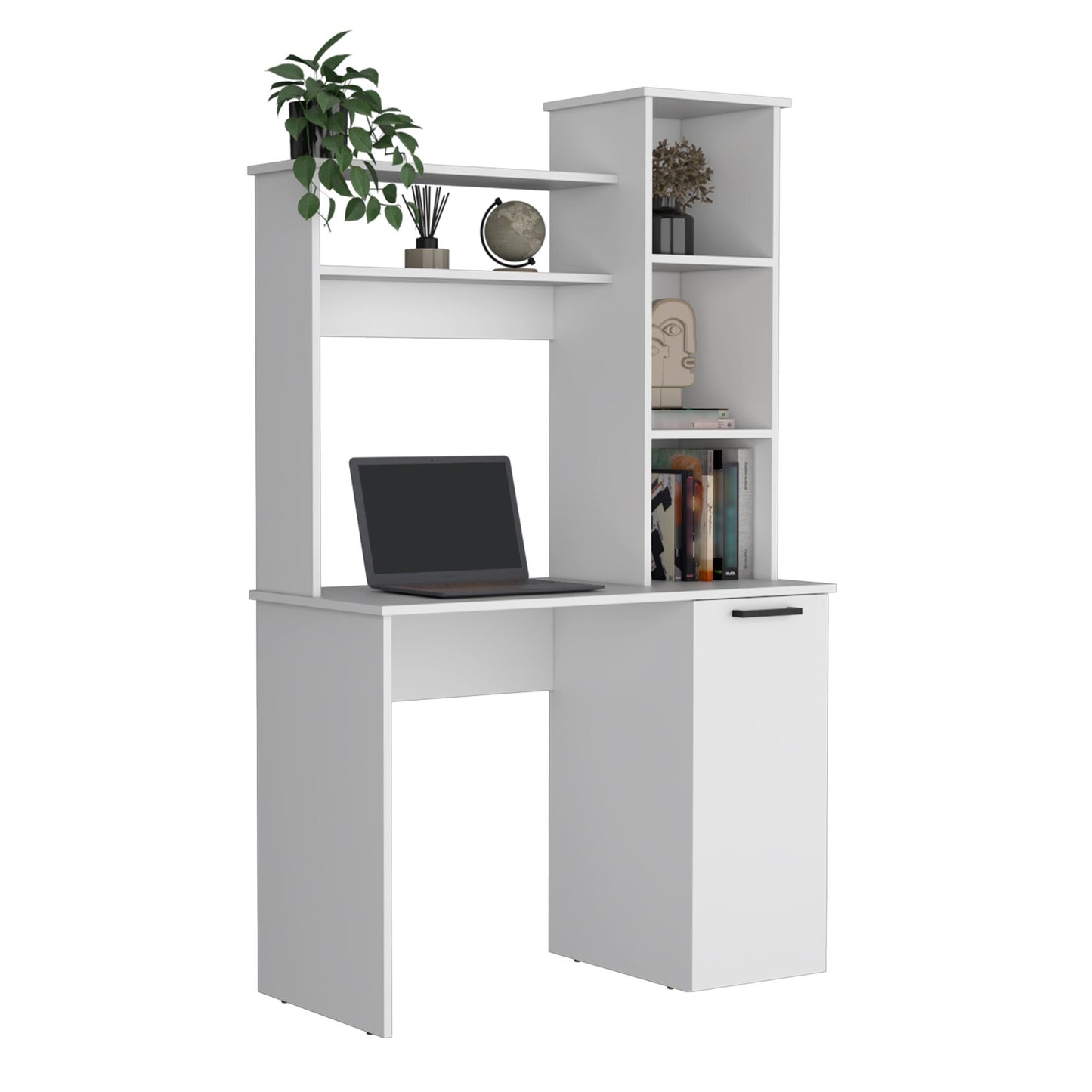 Muncy Computer Desk with Ample Work Surface, Hutch Storage and Single Door Cabinet with 3-Tier Shelves, Black image 3