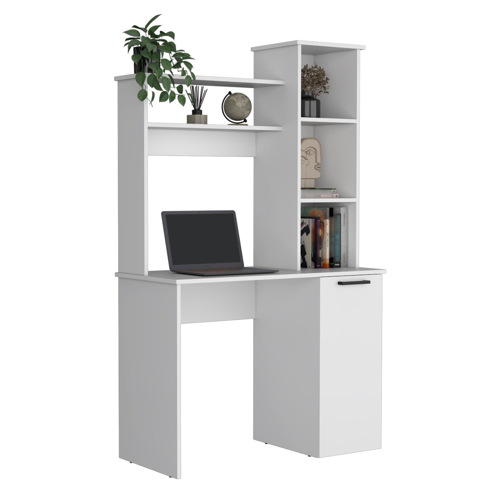 Muncy Computer Desk with Ample Work Surface, Hutch Storage and Single Door Cabinet with 3-Tier Shelves, Black image 3