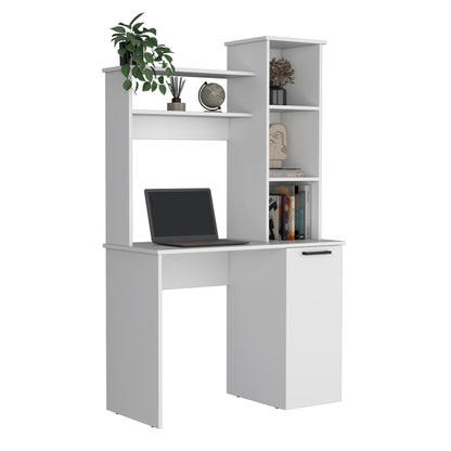 Muncy Computer Desk with Ample Work Surface, Hutch Storage and Single Door Cabinet with 3-Tier Shelves, Black image 3