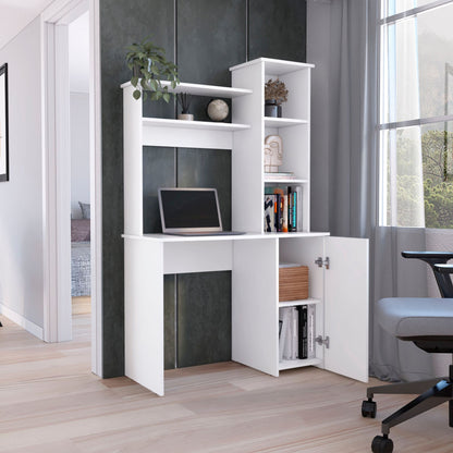 Muncy Computer Desk with Ample Work Surface, Hutch Storage and Single Door Cabinet with 3-Tier Shelves, Black image 2