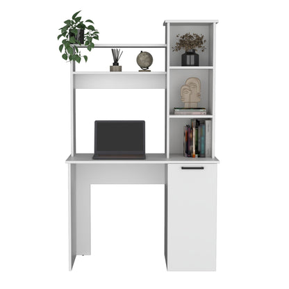 Muncy Computer Desk with Ample Work Surface, Hutch Storage and Single Door Cabinet with 3-Tier Shelves, Black image 5