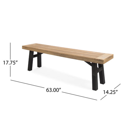Outdoor Bench with Slat Panel Design and Acacia Wood Frame, Natural and Grey image 4