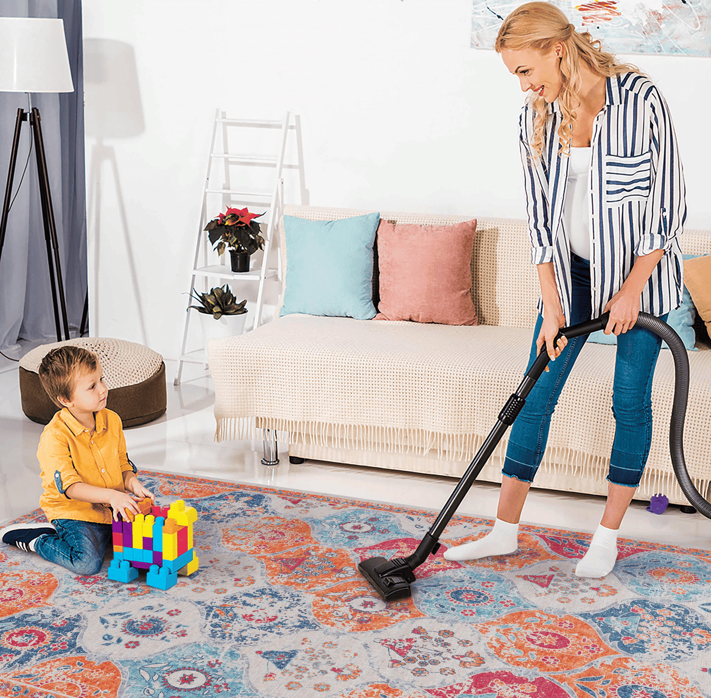 Naar 6x9 Cream Area Rugs, Washable Rug, Low-Pile, Non-Slip, Non-Shedding, Foldable, Kid & Pet Friendly - Area Rugs for l image 5