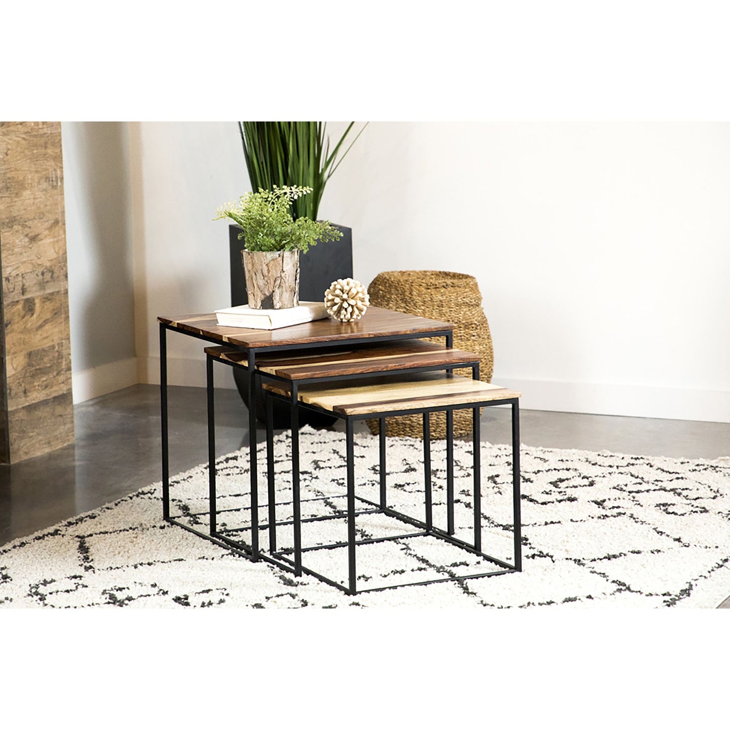 Natural and Black 3-piece Nesting Table image 1