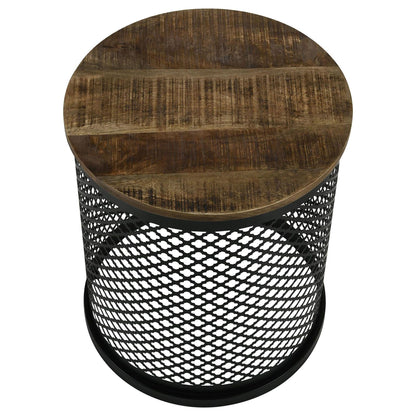 Natural and Black Drum Base Accent Table image 3