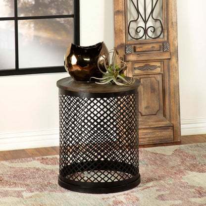 Natural and Black Drum Base Accent Table image 1