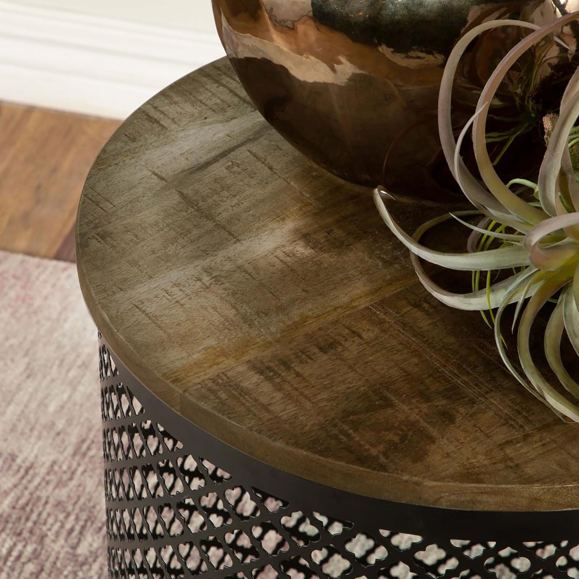 Natural and Black Drum Base Accent Table image 5