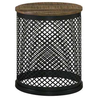 Natural and Black Drum Base Accent Table image 2