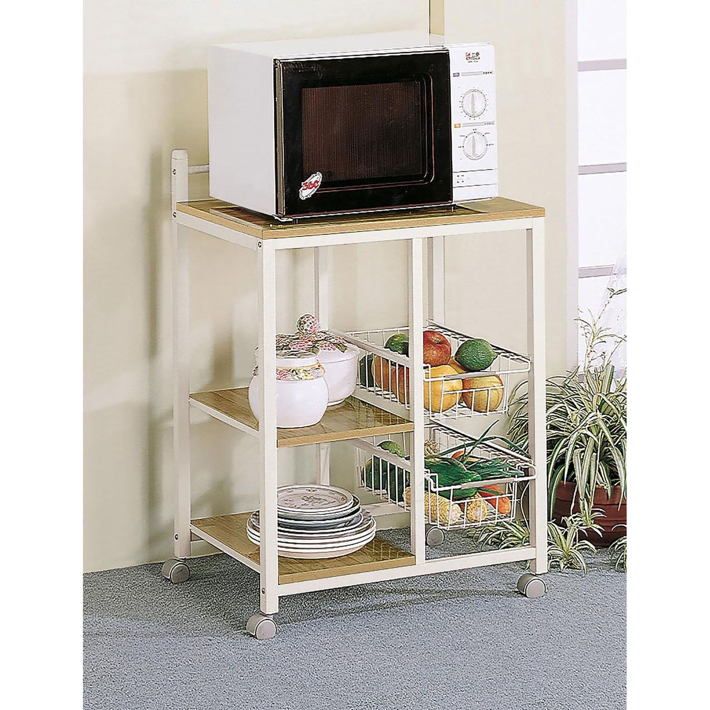 Natural Brown and White Kitchen Cart image 1