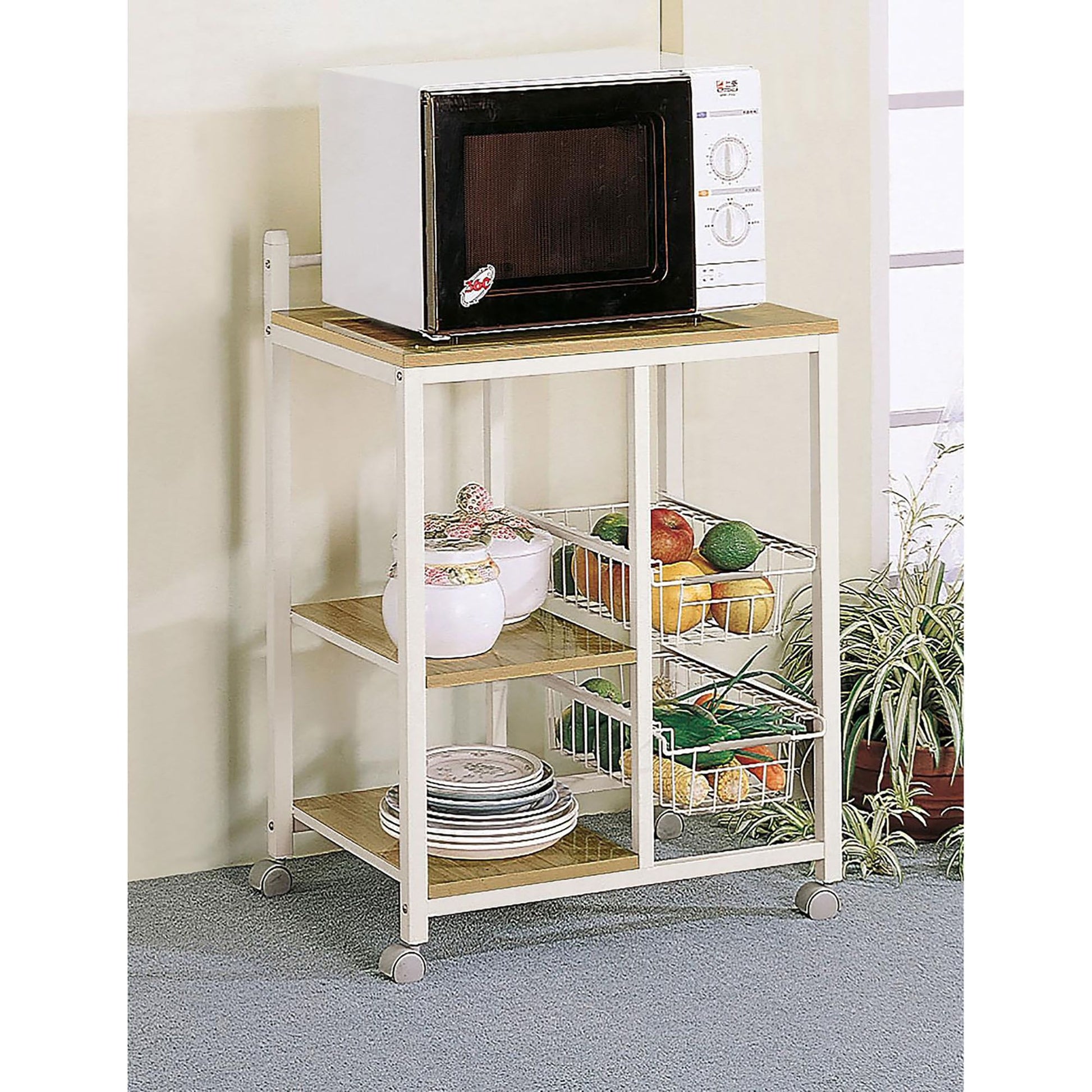 Natural Brown and White Kitchen Cart image 1
