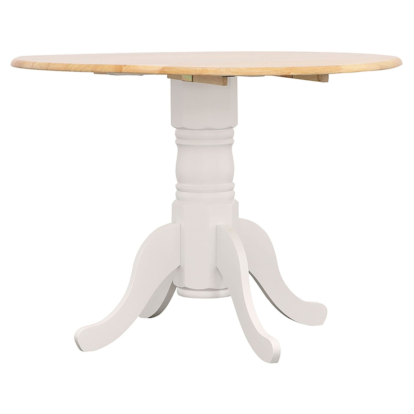 Natural Brown and White Round Dining Table with Drop Leaf image 2