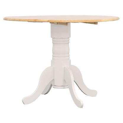 Natural Brown and White Round Dining Table with Drop Leaf image 2