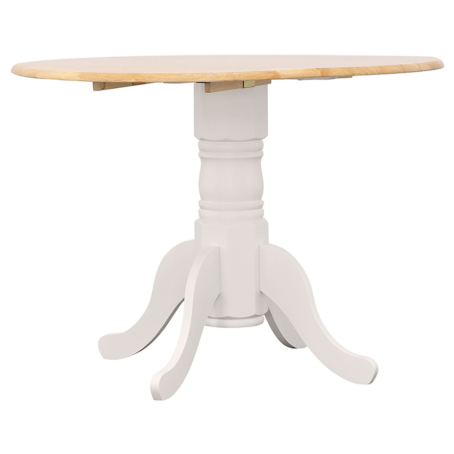 Natural Brown and White Round Dining Table with Drop Leaf image 3