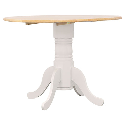 Natural Brown and White Round Dining Table with Drop Leaf image 3