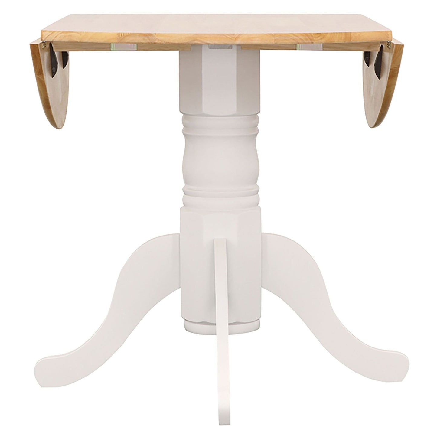 Natural Brown and White Round Dining Table with Drop Leaf image 9