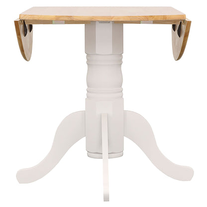 Natural Brown and White Round Dining Table with Drop Leaf image 9