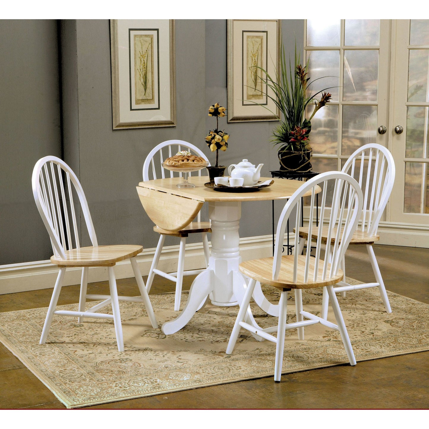 Natural Brown and White Round Dining Table with Drop Leaf image 13