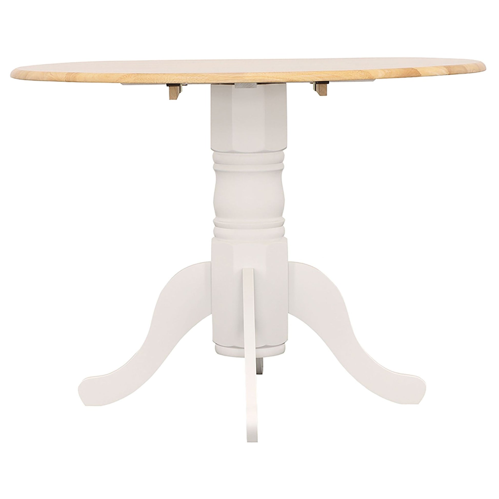 Natural Brown and White Round Dining Table with Drop Leaf image 5